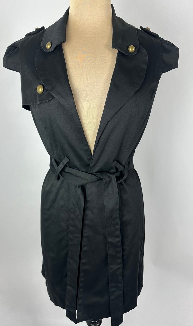 Voom by Joy Han Black Canvas Military Trench Coat M Y2K Epaulets Goth Indie